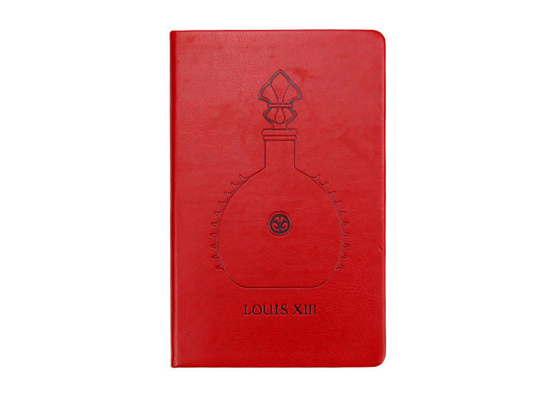 Rectangle Custom Journal Printing And Binding PU Leather Cover Red Embossed Logo